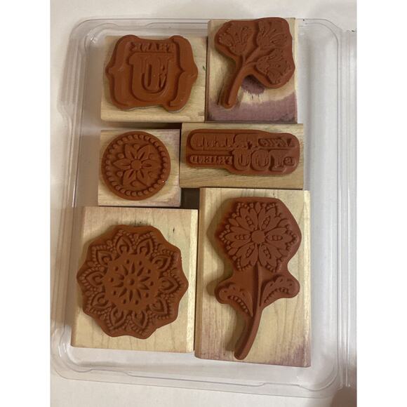 2007 Stampin' Up! True Friend Wood Mounted Rubber Stamp Set 6 Stamps w/ Case EUC - Picture 4 of 4